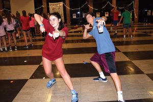 Audrey McCabe and Dougie Milne cut up during a Dance Marathon.