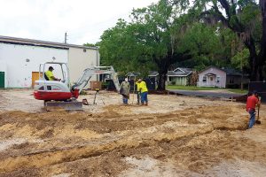 RLH Construction has a crew working on a building addition within Roosevelt Square at the corner of San Juan Avenue and Fair Street.