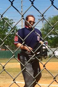 Cheryl Philips suited up for home plate
