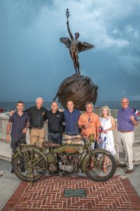 Christophe de Goulaine, William Robinson, Pierre Lauvergeat; Florent Pigard, president, Alliance Française, Jacksonville; Ed Coppedge, president, The Propeller Club, Jacksonville; Janice Lorenze, president, The National Huguenot Society, and Percy Rosenbloom, president, Memorial Park Association (Photo by Mark Krancer)