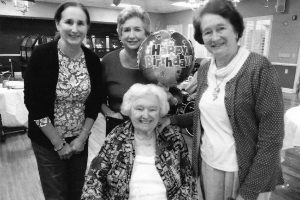 Frances, Dorothy, Elizabeth with their mother Betty, celebrating her 93rd birthday in 2013