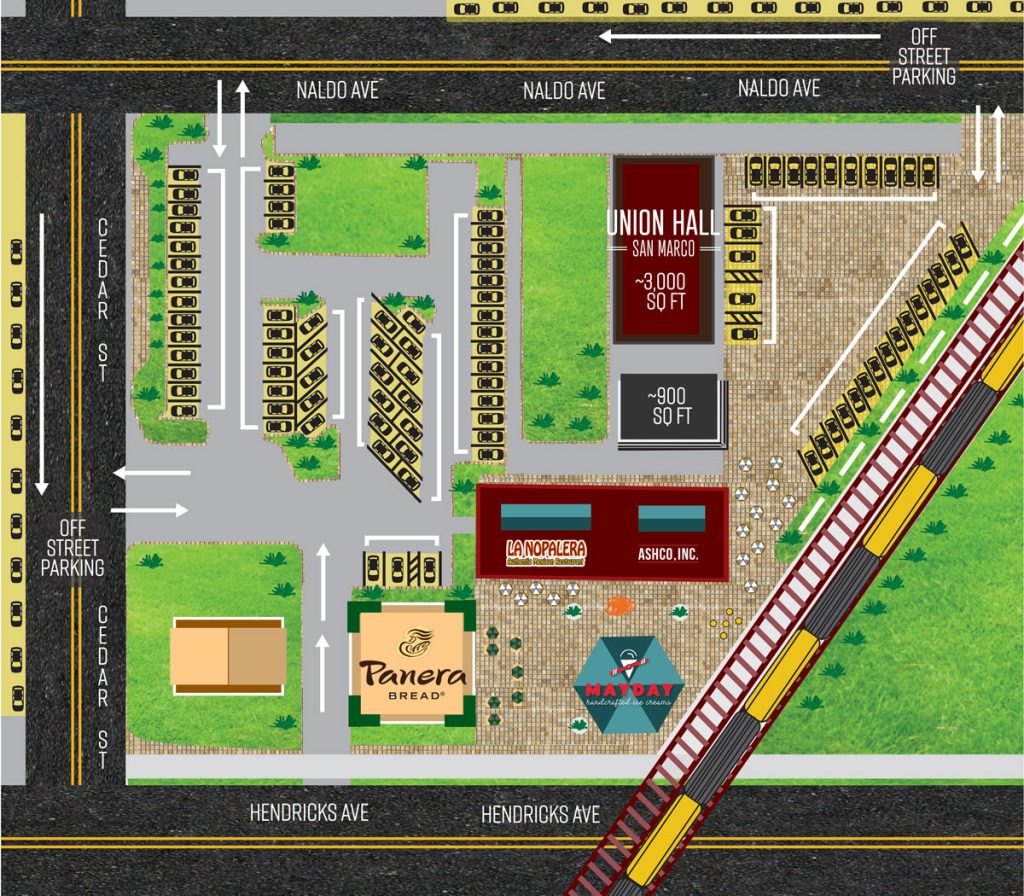 Rendering of the new San Marco Train Station/Union Hall complex being designed and developed by AshCo Inc.