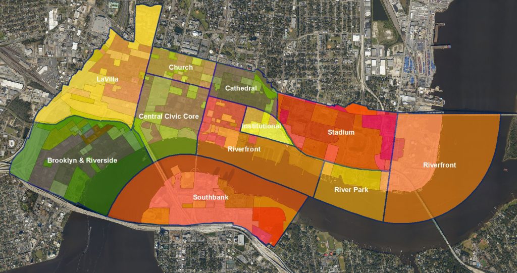 Map shows current 15 zones and 11 overlays in the Downtown area