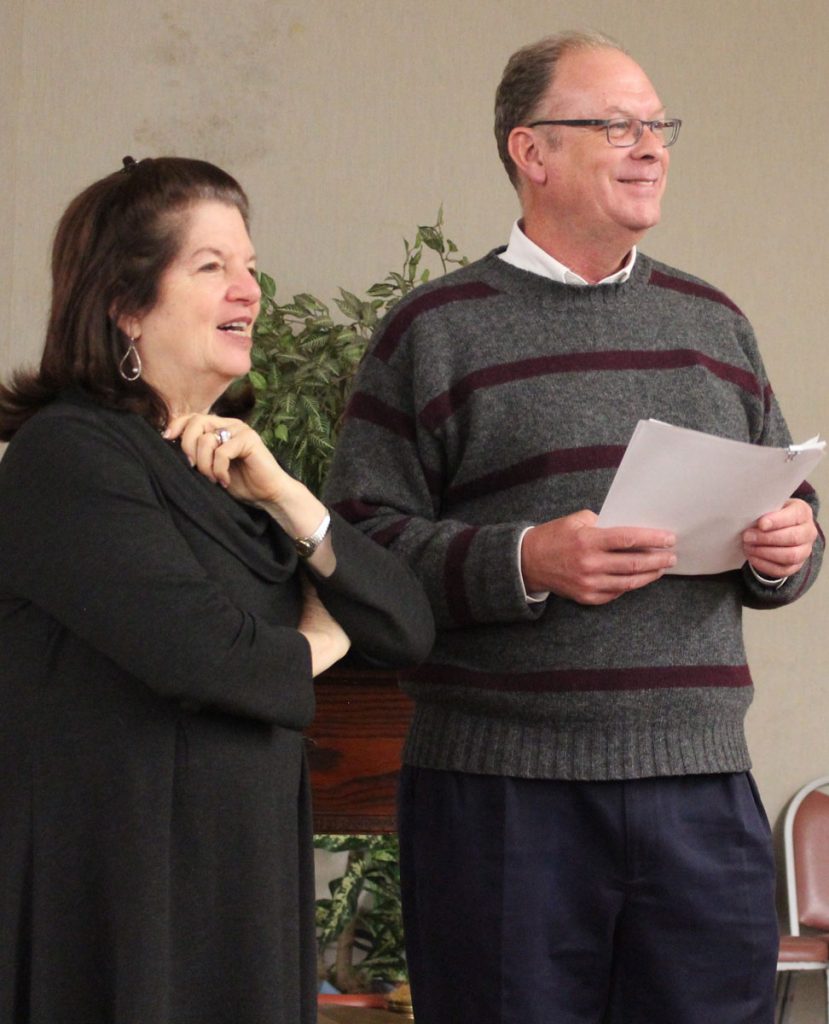 District 5 City Councilwoman Lori Boyer and Chris LeDew, City Chief of Traffic Engineering, take questions at a public meeting for traffic-calming measures on Ardsley Road.