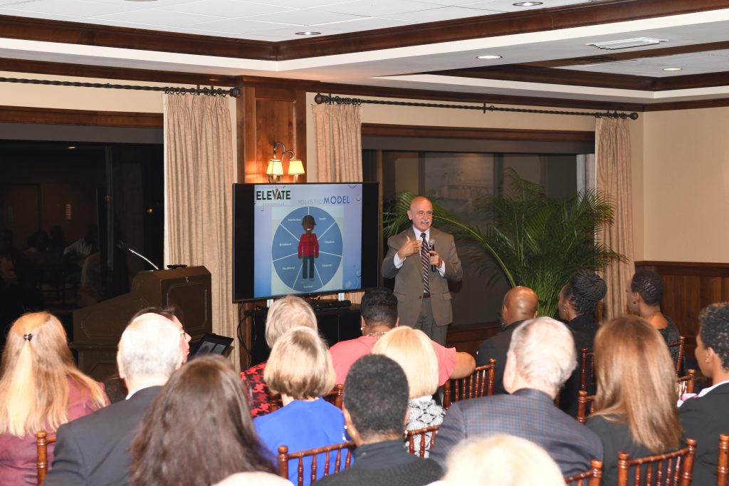 Jon Heymann, executive director of ELEVATE Jacksonville, speaks to a room full of donors, program advocates, teacher mentors, Duval County School Board leadership and invited guests at the Florida Yacht Club in Ortega.