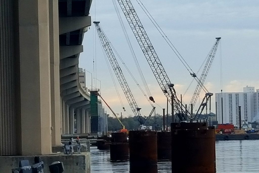 Crews work on the shared use path on the Southbank.