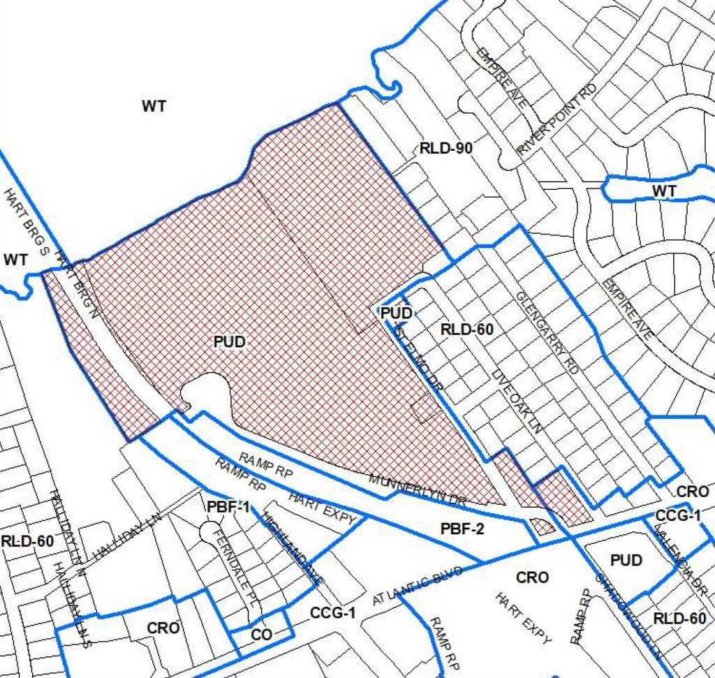 Map outlining new zoning of the Episcopal School property and the adjacent neighborhoods.
