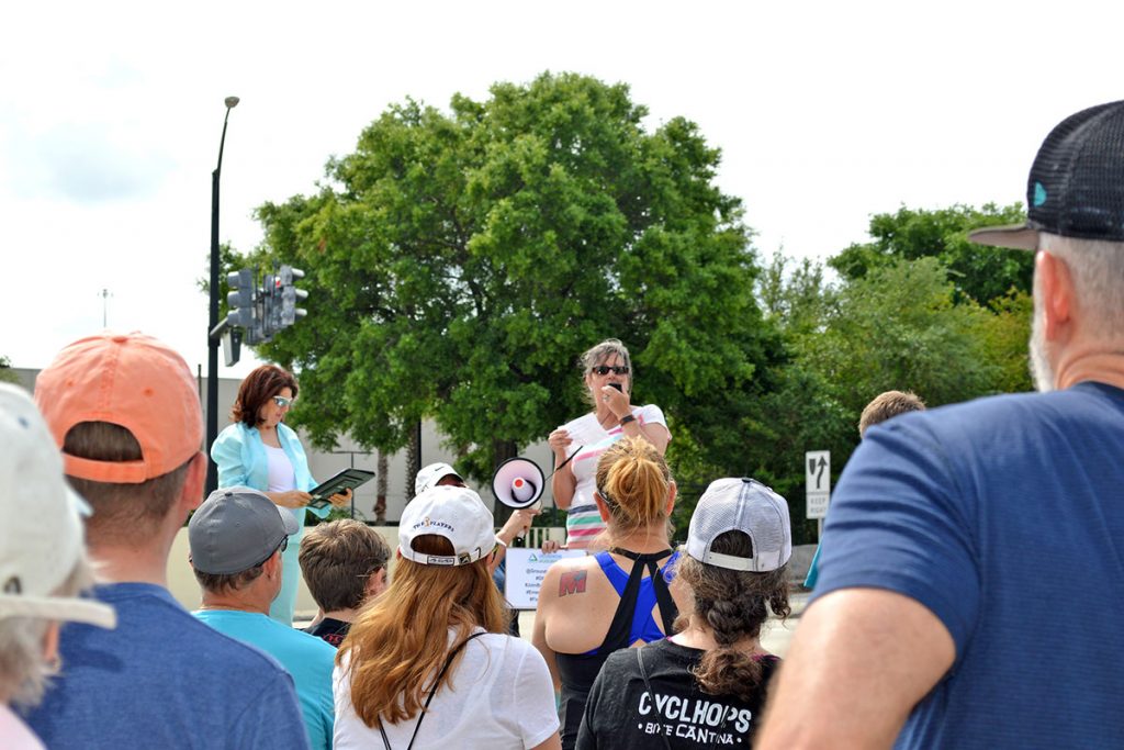 Kay Ehas, CEO of Groundwork Jacksonville, and District 5 Councilwoman Lori Boyer spoke to the large crowd that gathered at the Prime Osborne Convention Center April 13 to walk the first mile of the Emerald Trail. Construction of the first mile will begin in 2020.
