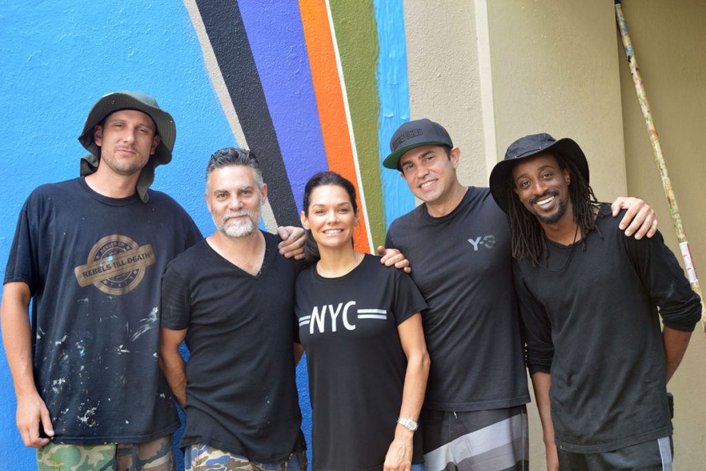 Art Republic Artist Director Darryl Green with London Artist Remi Rough, Art Republic Founders Jessica Santiago and George Georgallis and Art Republic Assistant Mark Ferreira of Riverside