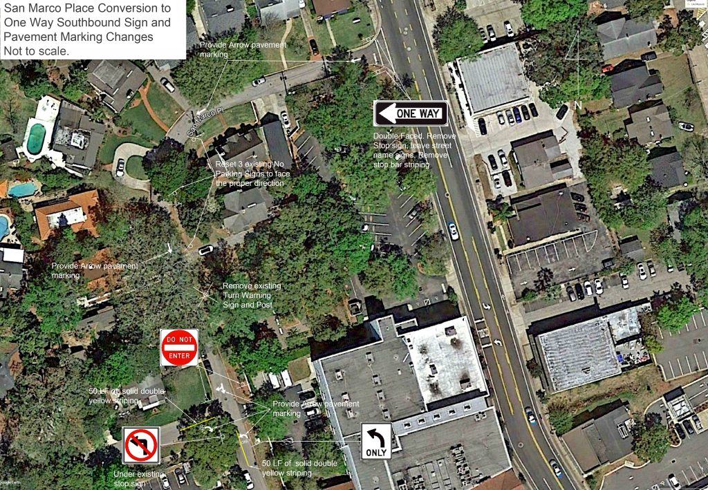 Aerial view of San Marco Place conversion to one-way southbound