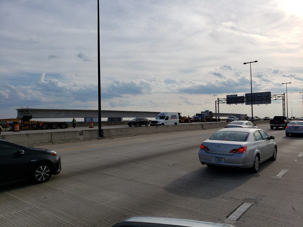 Concrete beams are set on the piers of the Fuller Warren Shared Use Path connecting Riverside with San Marco.