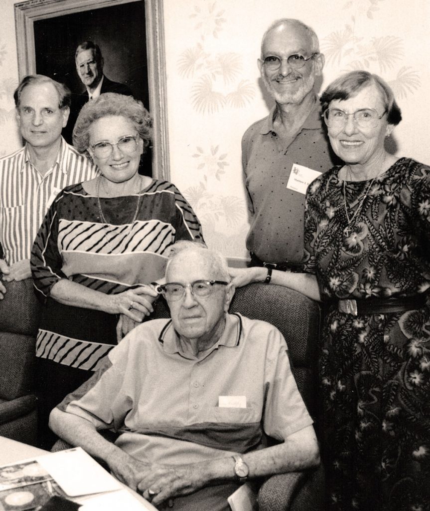 Dr. Paul Witten, long-time Jacksonville dentist who first graduated in pharmacy; Jeannie Feiles, Tampa; Dean Harry Foote who taught them while they were all attending University of Florida; a man who Anita doesn’t remember, and Anita at their 50th year reunion.
