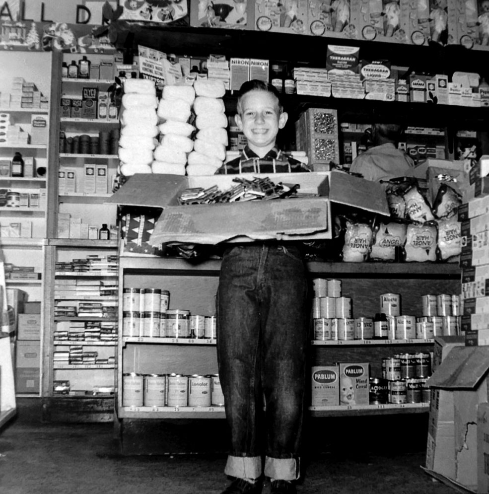 Michael Carlucci holds up the train set he won in a drawing at the Rexall Drug Store in San Marco when he was 7.