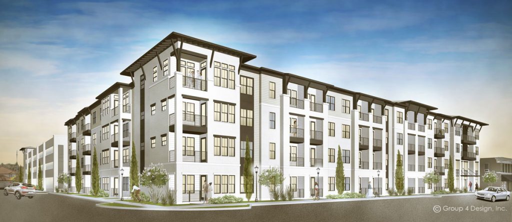 Rendering of Park Place at San Marco as seen from the corner of Alford Place and Mango Place
