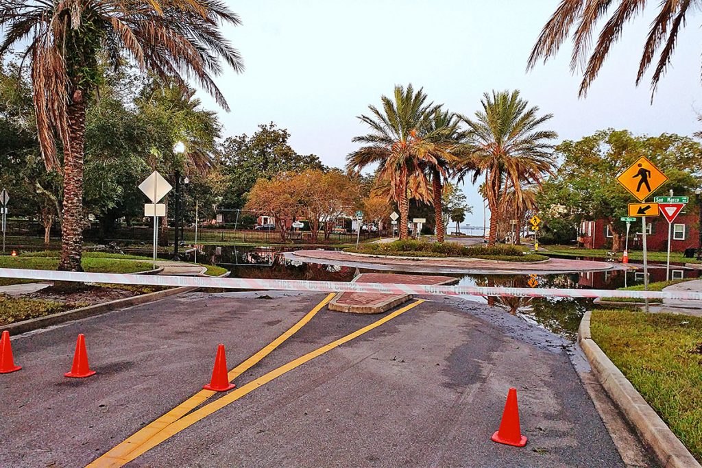 Flooded Landon roundabout on San Marco Boulevard after the waters from Hurricane Irma have receded.