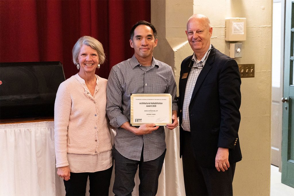 Design Award presented for the 2605 Herschel Street project, award presented to Donny Mak. Photo courtesy of Norris Creation