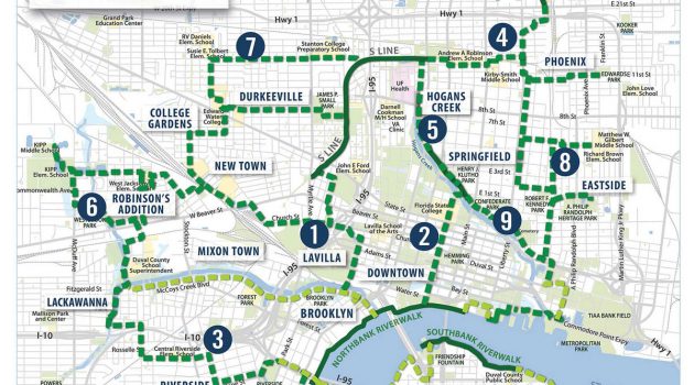 Linear park system to link Downtown to Riverside, San Marco