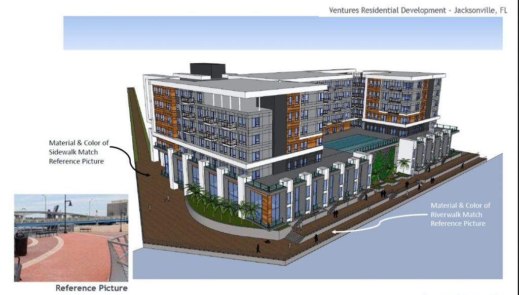Part of the Southbank Apartment by Ventures project is improving access to the St. Johns River and enhancing the outdoor space fronting it.