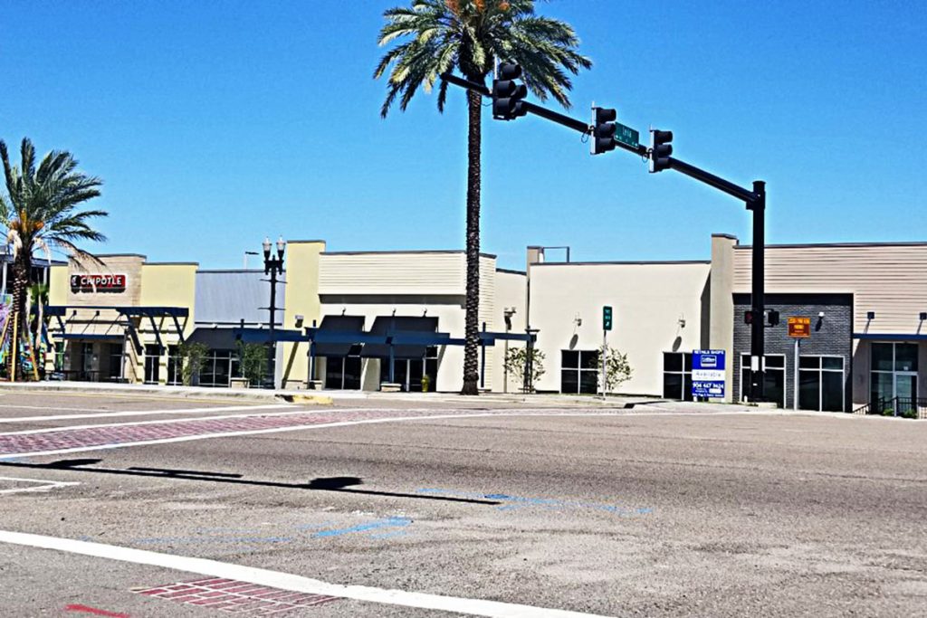 Brooklyn Place, a retail strip, fronts Riverside Avenue.