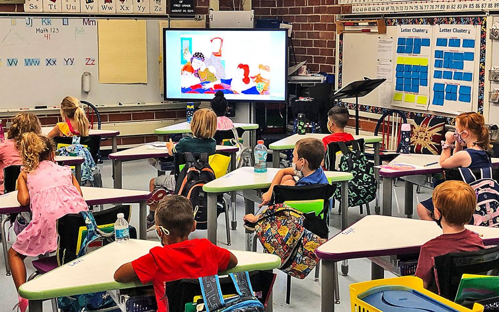 There is space between Krista Litchfield’s first graders.