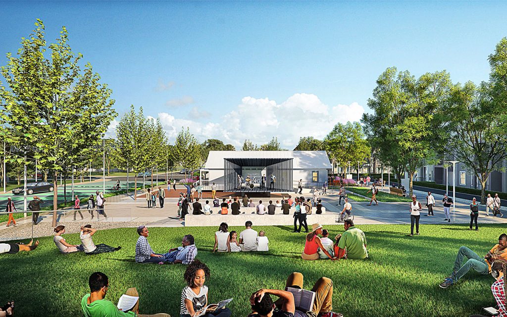Rendering of the lawn in the new Lift Ev’ry Voice and Sing Park in LaVilla