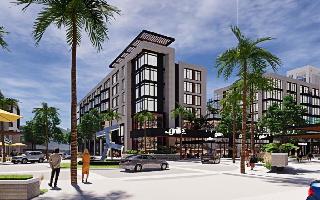 A rendering of the Live! District and other buildings planned for Lot J
