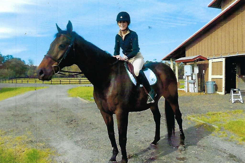 Mary Dudley Schmidt and her horse, Sam Brown