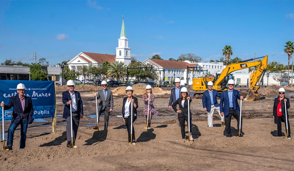 Tom Fleming of Fleming Development and Consulting; Steven Walker, regional director of Publix; Scott Wohlers, president of the San Marco Merchants Association; Lisa Palmer, president and CEO of Regency Centers; Linzee Ott, former president of the San Marco Preservation Society; Patrick McKinley, vice president and market officer of Regency Centers; LeAnna Cumber, District 5 Councilwoman; Chris Ruen, senior project manager for Regency Centers, Jim Thompson, executive vice president and chief operating officer of Regency Centers; and Lori Boyer, CEO or Jacksonville’s Downtown Investment Authority.