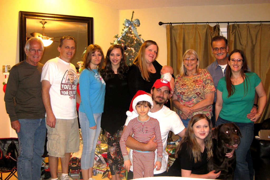 Geer Family Christmas 2016: Back Row - Pat Geer, Richard Geer, Bre Geer, Blayne Geer, Christen Geer, August Geer, Betty Geer, Jeff Strickland, Sheryl Geer Strickland. Front Row - Xander Geer, Jason Geer, Mayson Geer, and dog, Wesley