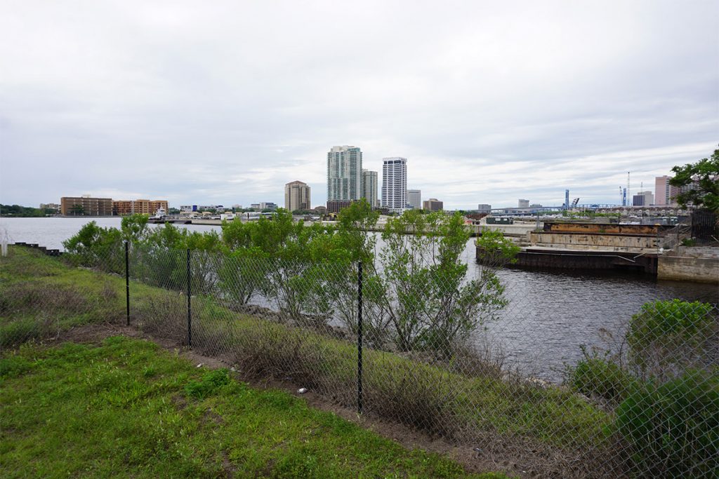 Hogans Creek basin near the Shipyards where it drains into the St. Johns River.