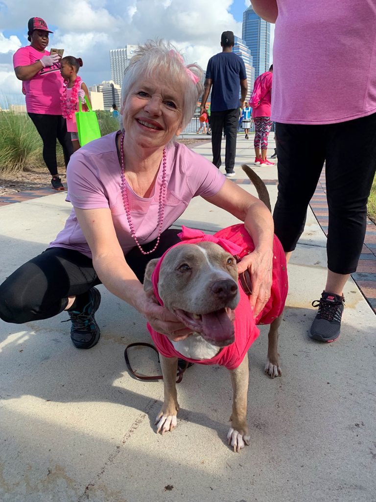 Debi Blizzard of Geezer Senior Dog Rescue with Lana.