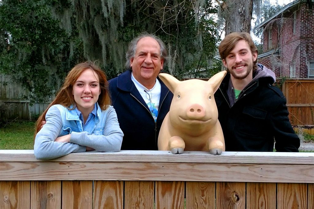 Tony Vecchio and his children, Anna and Ben, pose with Winston