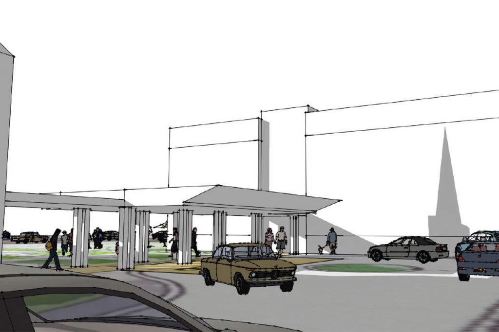This rendering shows the pickup and dropoff point for Presbyterian Plaza.