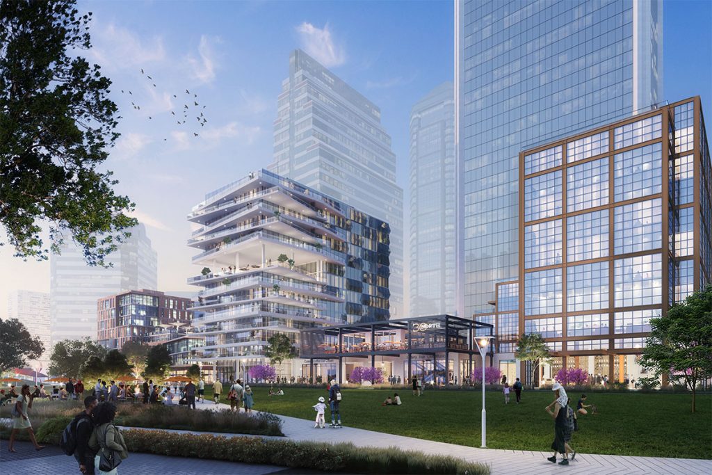 Rendering of Riverfront Jacksonville Northbank Riverwalk and park view.