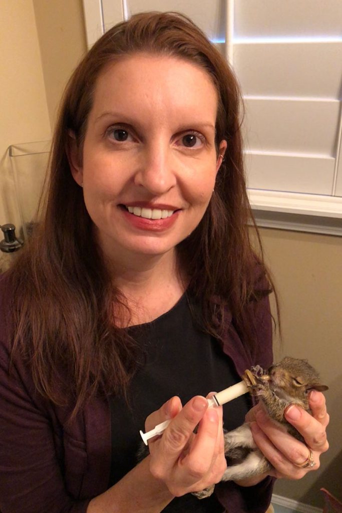 Wildlife rescuer Desiree Pinder with 4 week old orphan squirrel