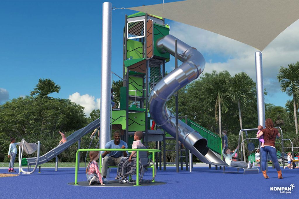 The design for an updated playground in Ringhaver Park features a 30-foot climbing and sliding structure called “The Giant.”