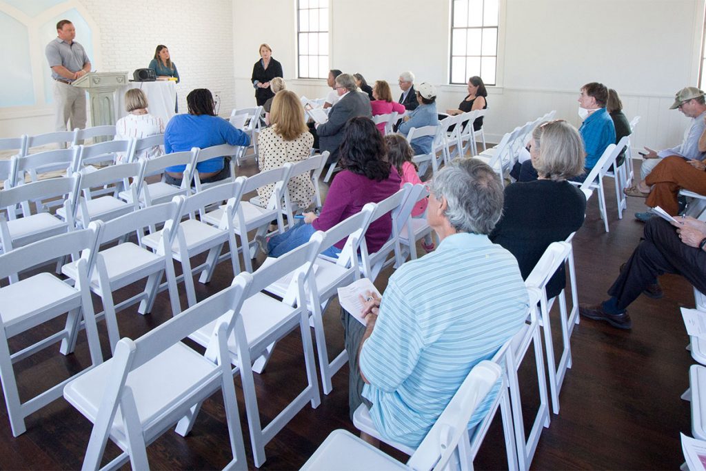 Top from left: Chris Hagan, Taylor Mejia and Councilwoman Randy DeFoor meet with residents on April 11, 2022