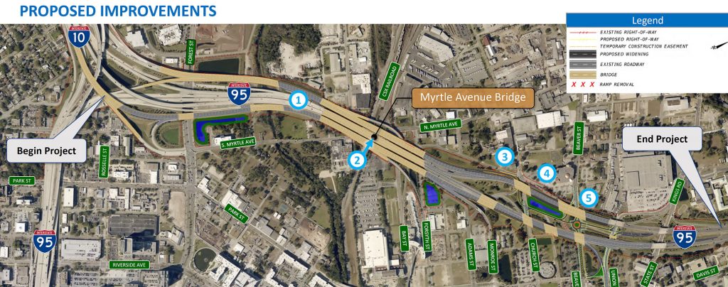 An excerpt from the Project Handout of Florida Department of Transportation’s (FDOT) PD&E study for the proposed improved to I-95 from I-10 to Beaver Street. Courtesy of FDOT.