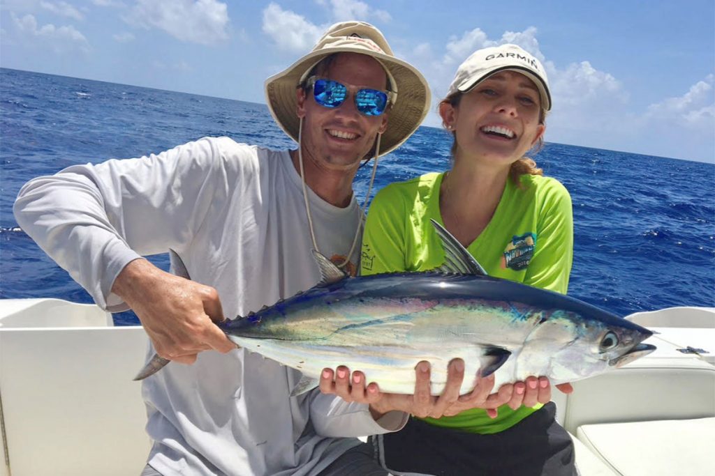 David and Rebekah Worsham with skipjack, July 2022