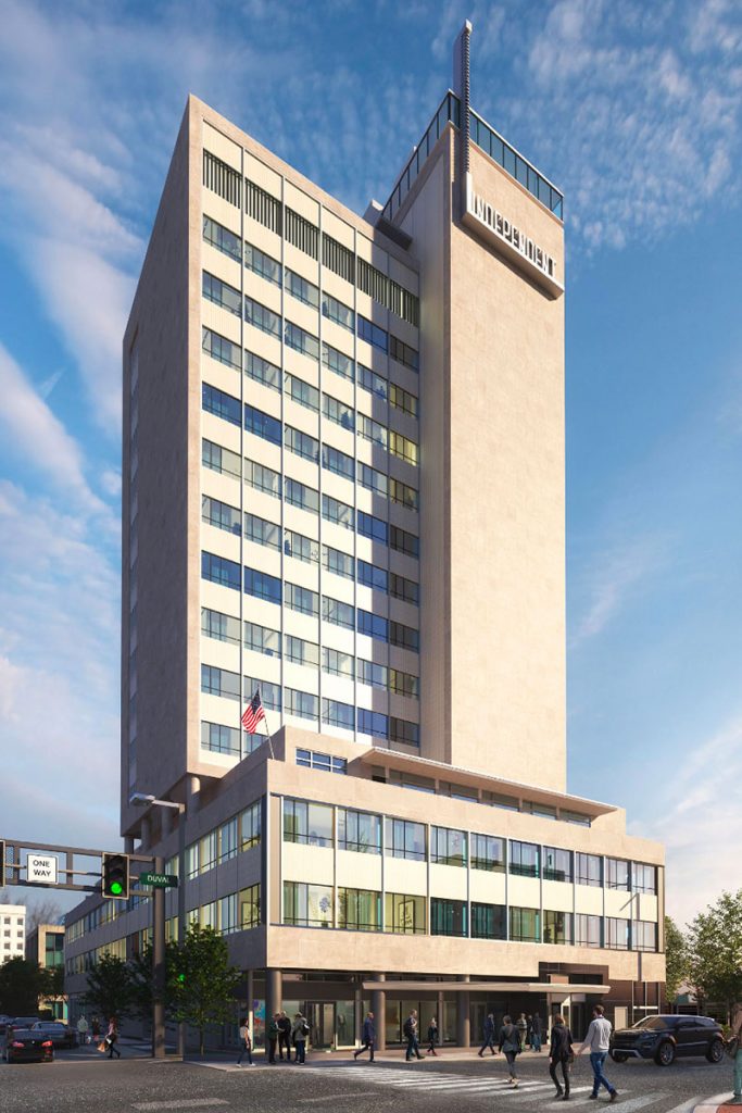 A rendering of the renovated Independent Life building as a mixed-use multifamily development. | Courtesy of the Downtown Development Review Board final approval packet.