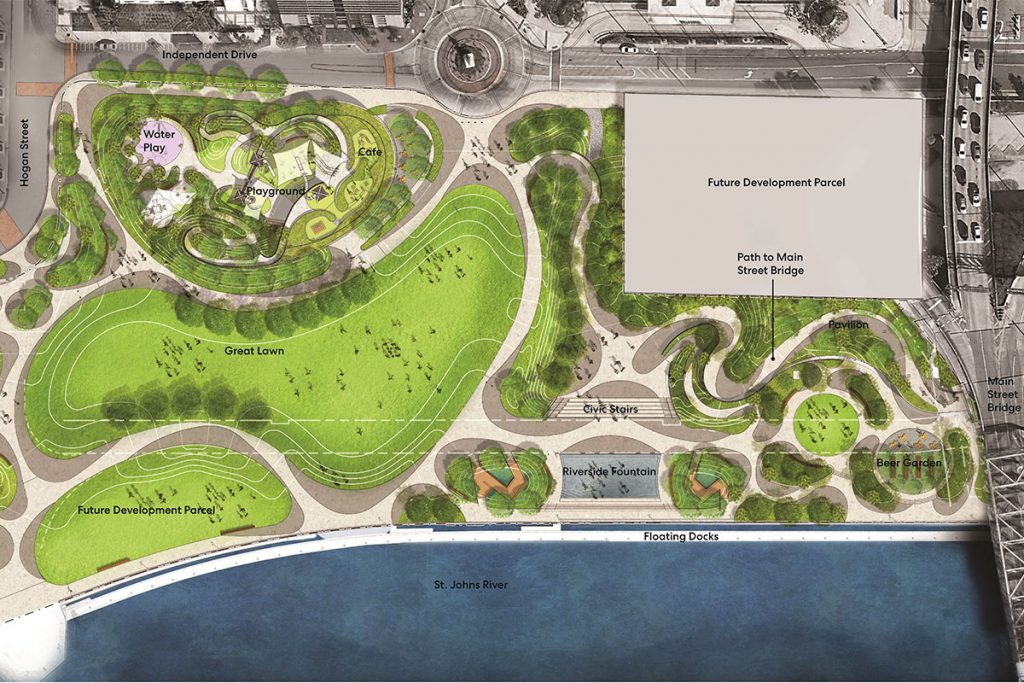 The Riverfront Plaza will sit where The Landing once was and offer different spaces for the community to enjoy.