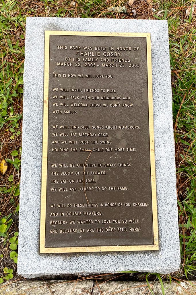 The park’s plaque honoring Charlie Cosby