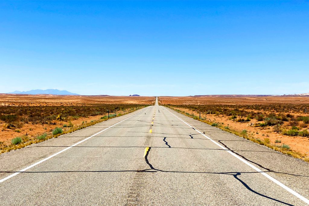 The wide, open road in Green River, Utah, toward Goblin.