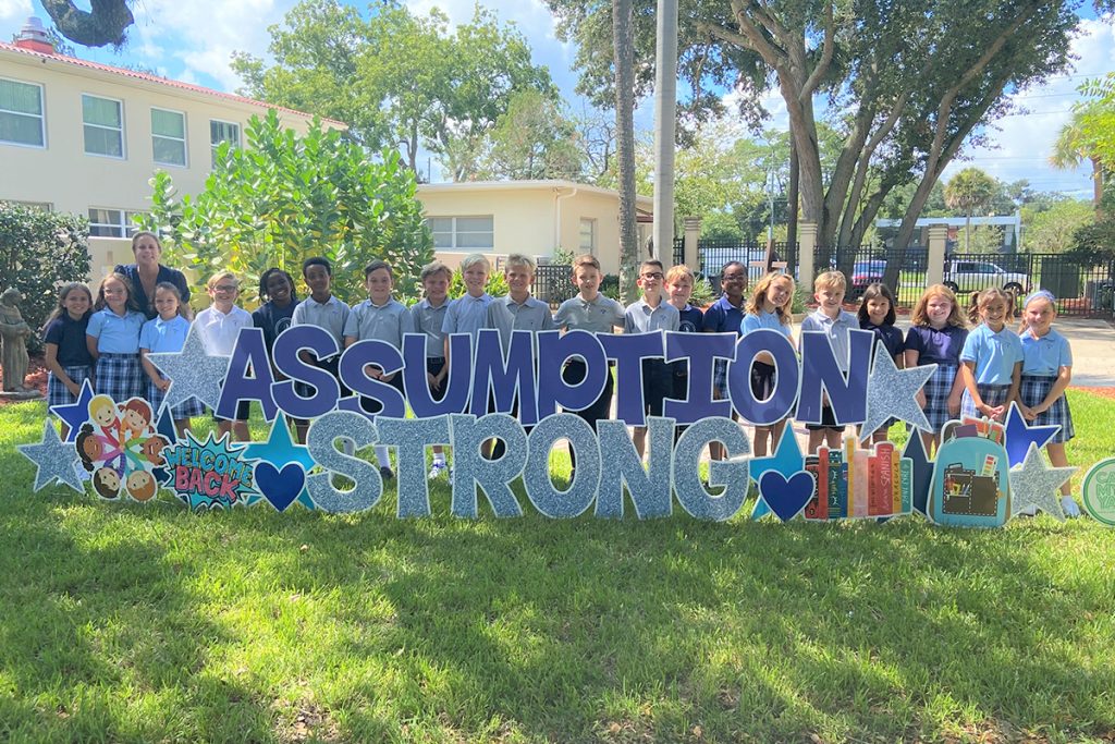 Mrs. Whitcomb’s 4th grade class on the first day at Assumption Catholic School.