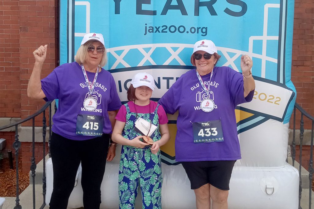 Nancy Beecher, Amelia Speed and Betsy Speed Clark at the Great Fire Run.
