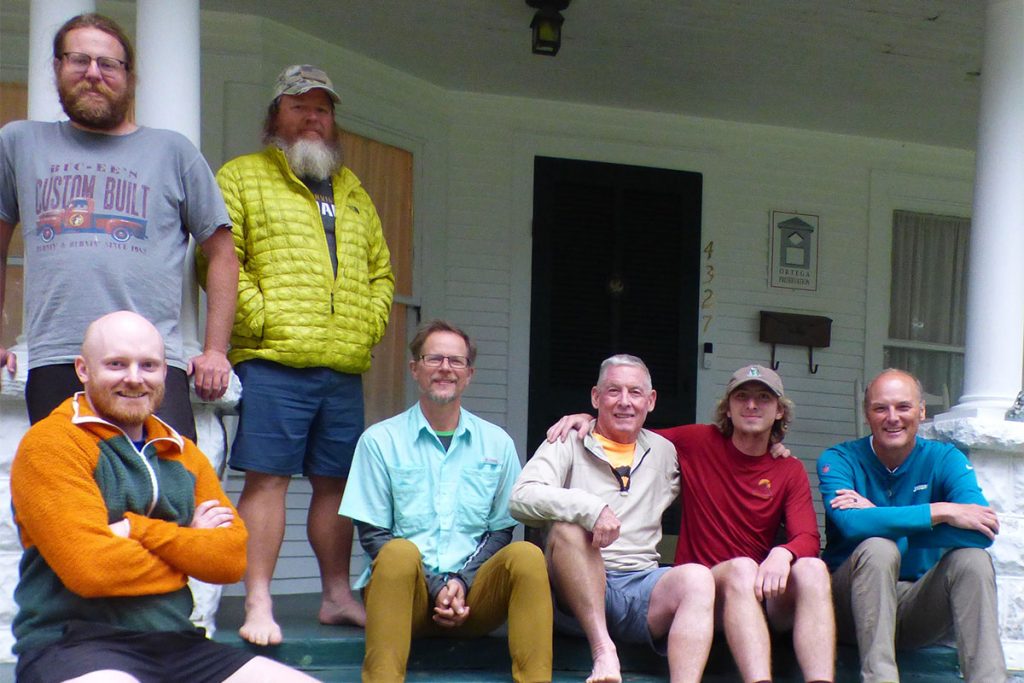 The "Tramily," resting at the Lugeanbeal's house before the Jacksonville-to-Pensacola leg, were known by nicknames on the trail: Daz, Honey Locust, Nin-Lives, Socrates, Grizzley, Jangles and Dust.