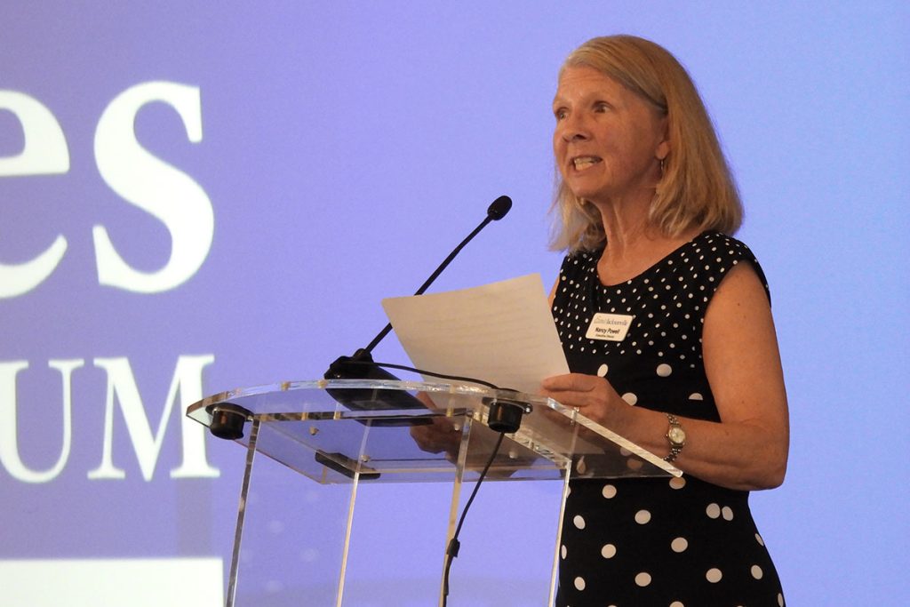 Scenic Jacksonville Executive Director Nancy Powell welcomes guests to the Great Cities Symposium 2023.