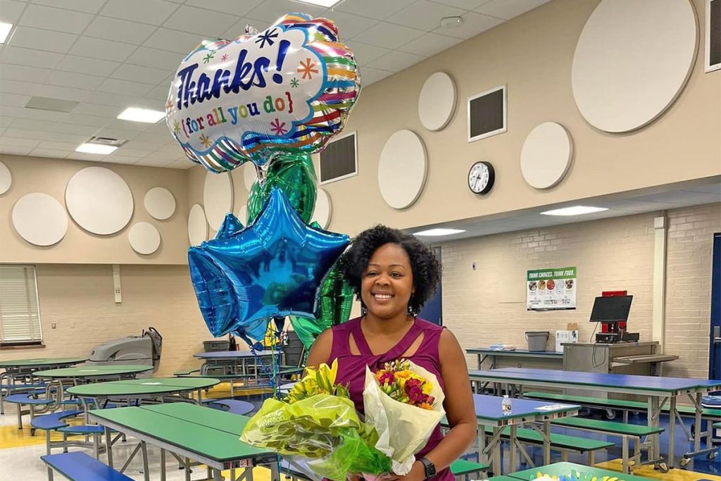 Worthen celebrating being named Principal of the Year for Region 2 for Duval County Public Schools.