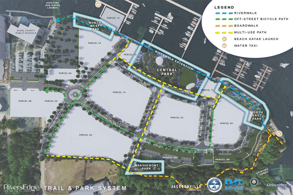  The four interconnected public parks within the RiversEdge Trail and Parks system are expected to come online by the end of the year. | Rendering/Downtown Investment Authority