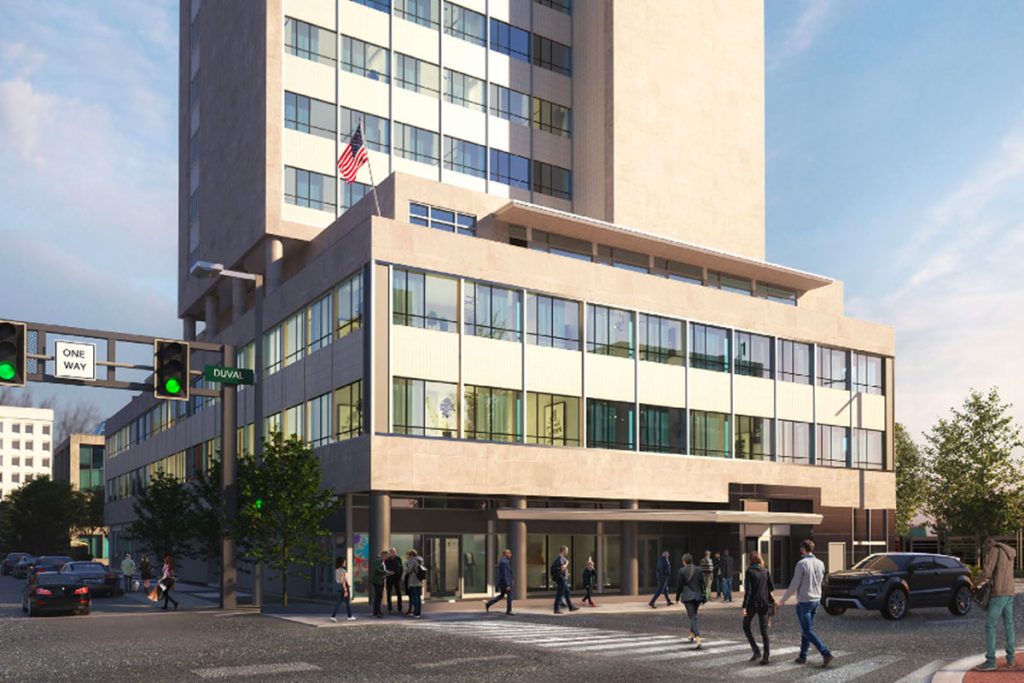 A rendering of the renovated Independent Life building as a mixed-use multifamily development. | Rendering/DDRB